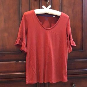 NWOT Boden Modal/Cotton Blend Ruffle Sleeve Tee in Rust Size S